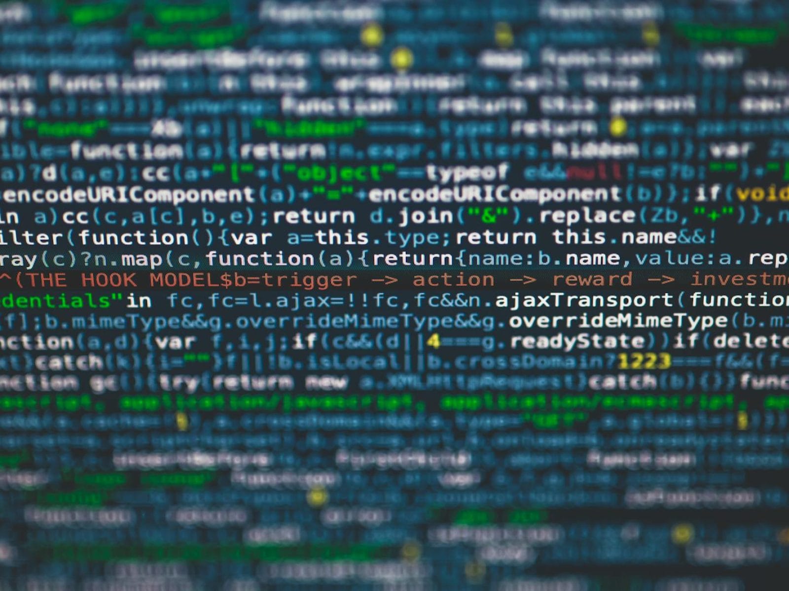Detailed view of colorful programming code on a computer screen.