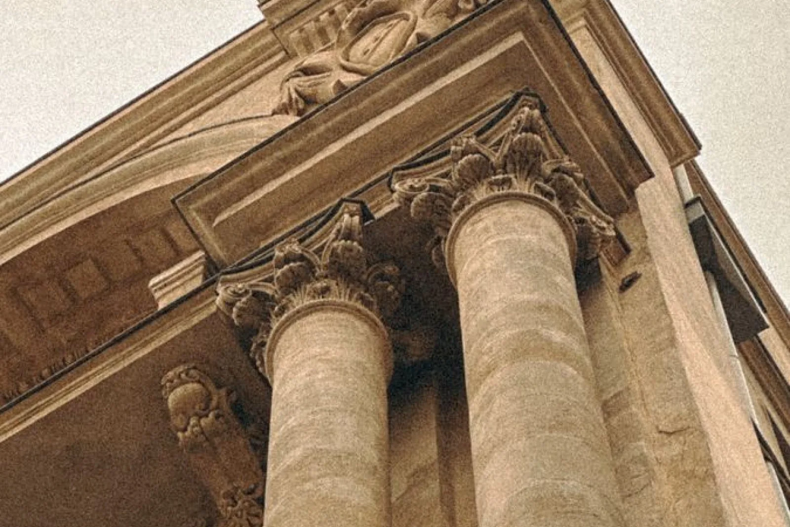 Low angle view of classical architecture with columns in İstanbul, Türkiye.