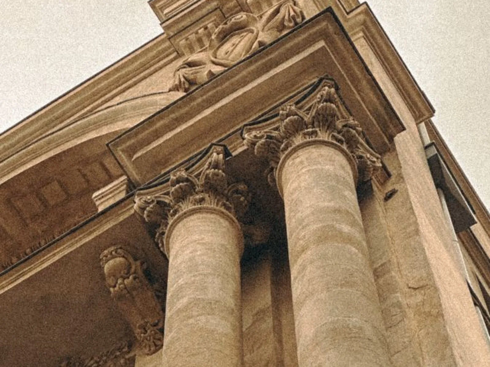 Low angle view of classical architecture with columns in İstanbul, Türkiye.